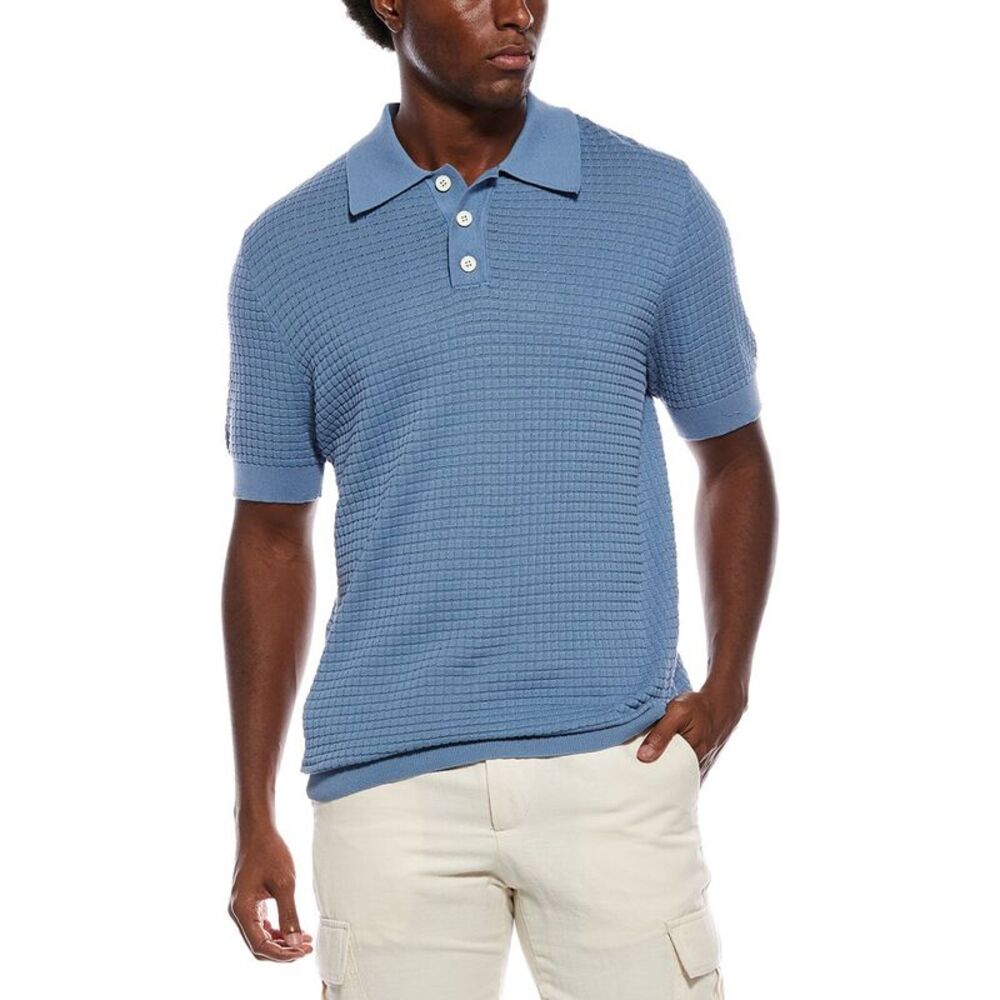 Slate & Stone Mens  Grid Stitch Polo Sweater, Blue